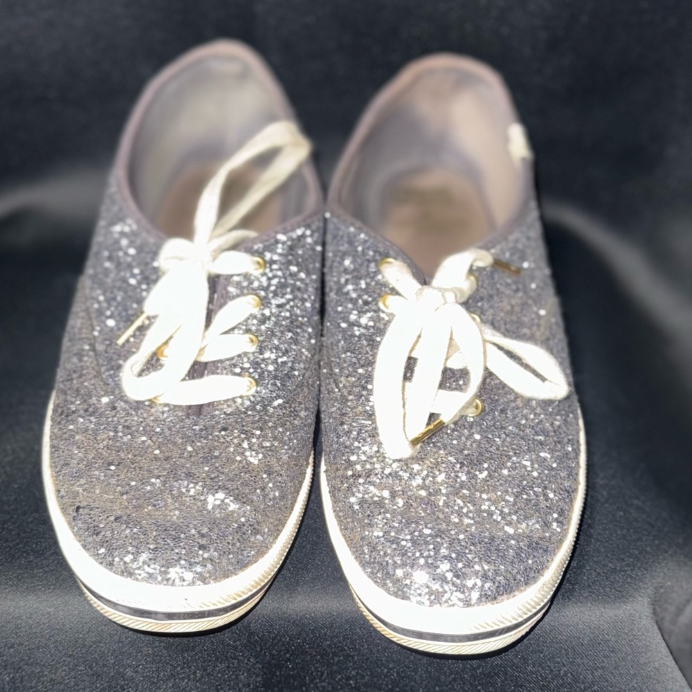 kate spade Charcoal Glitter Lace-Up Sneakers with Cream Laces
